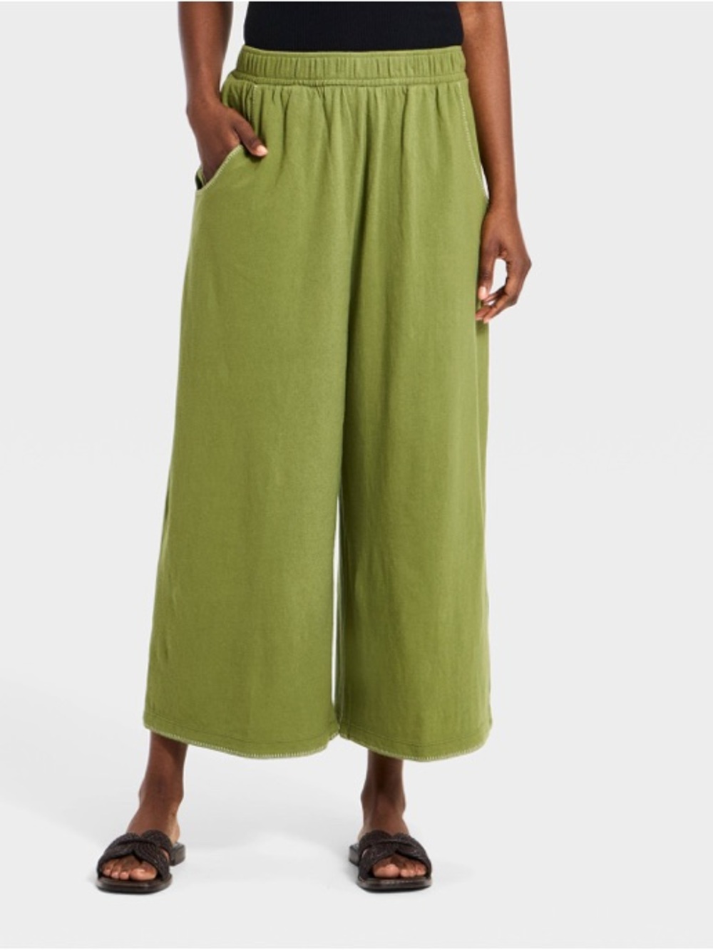 Universal thread wide leg cropped pull on jersey pants size large